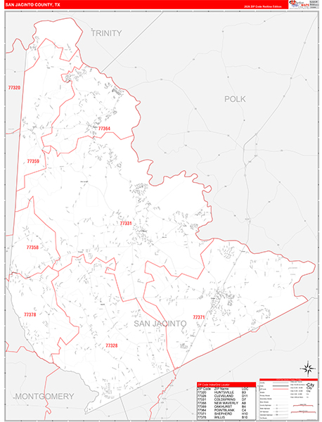 San Jacinto County, TX Zip Code Map